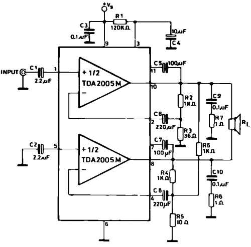 Skema Rangkaian  Amplifier  TDA2005 Skemaku com